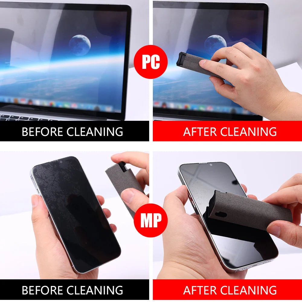 ✨ 1+1 GRATIS! – 2-in-1 Schermreiniger Spray & Doekje – Voor Phone, Laptop & Meer